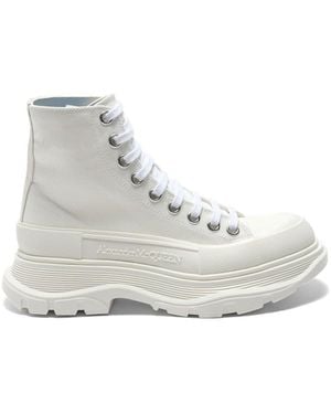McQueen Tread Slick Canvas Lace-up Boots In White - Gray