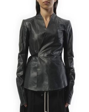 Rick Owens Hollywood Leather Jacket, Long Sleeves, 100% Calf Leather - Black