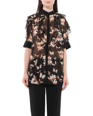 Givenchy Short Sleeve Shirt With Flower Print - Black