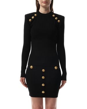 Balmain Button-Trimmed Sweater, Round Neck, Long Sleeves, 100% Polyester - Black