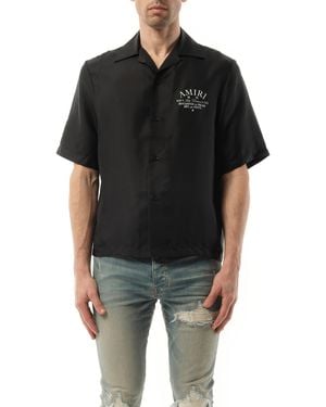 Amiri Arts District Bowling Shirt, Short Sleeves, 100% Silk, Size: Small - Black