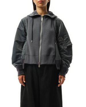 Sacai Sponge Sweat Nylon Twill Zip Hoodie, 100% Cotton - Black