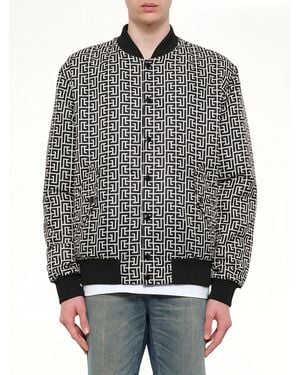 Balmain Monogram Nylon/Satin Reversible Bomber - Gray
