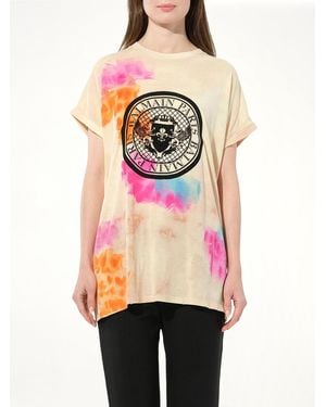 Balmain Tie-Dye Crest T-Shirt, Short Sleeves, , 100% Cotton - Pink