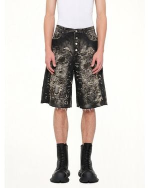 THUG CLUB Hard Washed Destroyed Denim Shorts - Black