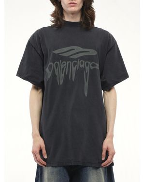 【BALENCIAGA】Oversized Short Sleeve T Shirt Washed Black Balenciaga Ai Metal Oversized T-Shirt, Short Sleeves, 100