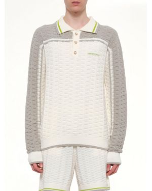 CASABLANCA Tennis Boucle Long Sleeve Polo Shirt - White