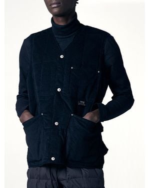 Taion Work V Neck Button Down Vest - Blue