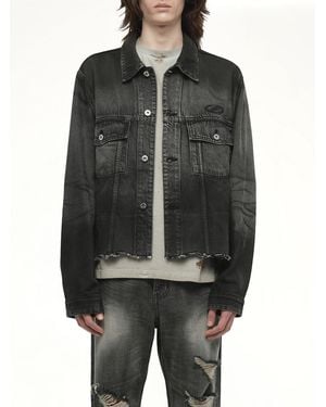 we11done Dark-Spray Detail Denim Jacket - Black
