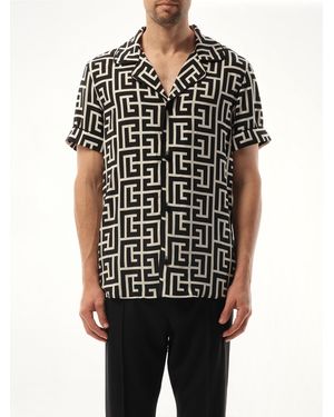 Balmain Macro Monogram Pyjama Shirt - Black