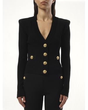 Balmain V-Neck 2 Pockets Buttoned Knit Cardigan - Black