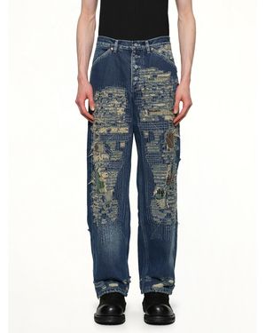 THUG CLUB Vintage-Stitched Camo Denim Trousers - Blue