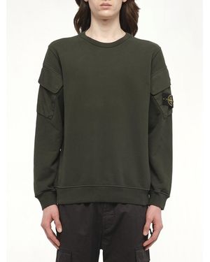 Stone Island 610000 Cotton Fleece Sweatshirt, 100% Cotton, Size: Small - Green