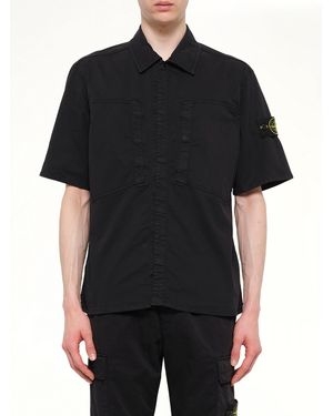 Stone Island 1200037 Stretch Organic Cotton Ss Shirt - Black
