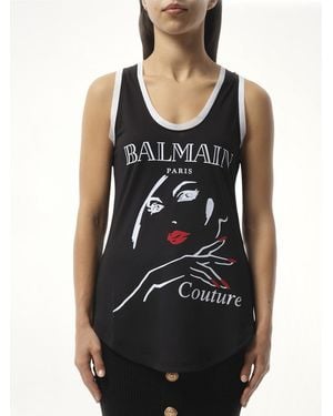 Balmain Beauty Print Jersey & Muslin Top - Black