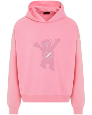 we11done New Teddy Logo Pigment Hoodie, Long Sleeves, , 100% Cotton - Pink