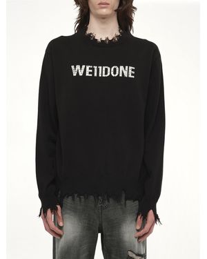we11done Grunge Rhinestone Logo Jumper - Black