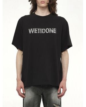 we11done Pearl Logo Washed Short-Sleeved T-Shirt, 100% Cotton, Size: Medium - Black