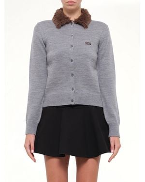 Loewe Fur Collar Cardigan - Grey