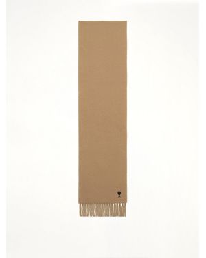 Ami Paris Wool Scarf With Ami De Coeur Embroidery - Natural