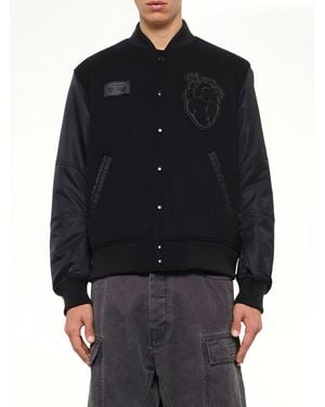Undercover Heart Embroidery Varsity Jacket - Blue