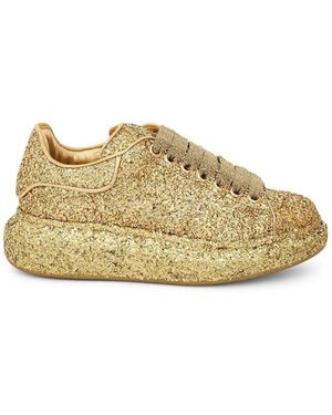 McQueen Larry Oversized Heel Glitter Trainers, 100% Calf Leather - Yellow