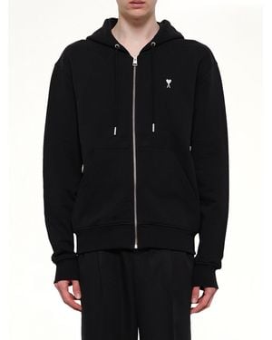 Ami Paris Contrasted Adc Zip Hoodie - Black