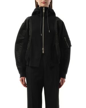 Sacai X Nylon Twill X Sponge Sweat Zip-Up Hoodie, , 100% Cotton - Black