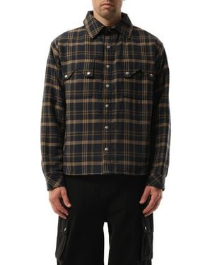 Rhude Flannel Sherpa Overshirt, Long Sleeves, 100% Cotton, Size: Small - Black