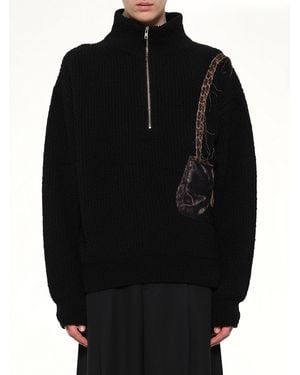 Doublet Trompe L'Oeil Embroidery Half Zip Knit - Black