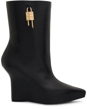 Givenchy G Lock Wedge Low Box Leather Boots - Black