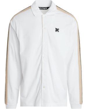 Palm Angels Monogram Track Long Sleeve Polo, 100% Cotton, Size: Small - White