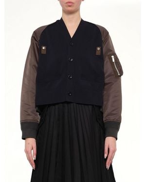 Sacai Nylon Twill X Cotton Knit Cardigan - Black
