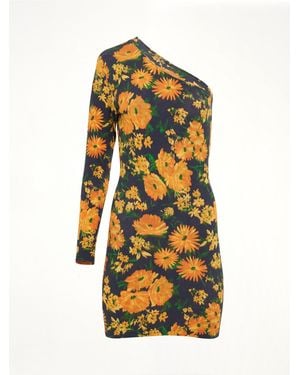 Balenciaga Asymmetric Mini Dress, Long Sleeves, 100% Cotton, Size: Small - Yellow