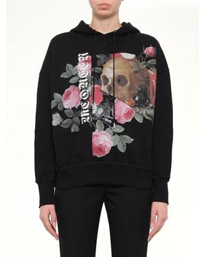 McQueen Skull Rose Embellished Hoodie - Black