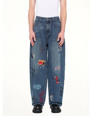 Kidsuper Embroidered Paintings Balloon Trousers - Blue