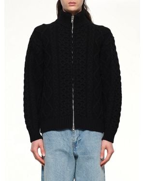 vowels Cable Knit Zip Up - Black