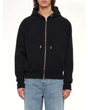 Ami Paris Tonal Embossed Ami De Coeur Zipped Hoodie - Black