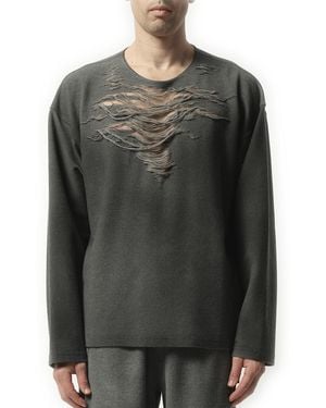 DIESEL Runway Distressed Chest Jumper, 100% Cotton, Size: Large - Green