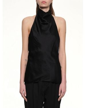 Balmain Halterneck Crepe Satin Top - Black