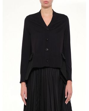 Sacai Wool Suiting X Cotton Knit Cardigan - Black