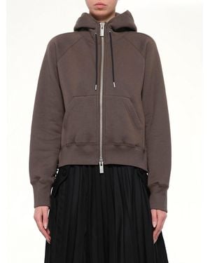 Sacai Cotton Jersey Zip Hoodie - Brown