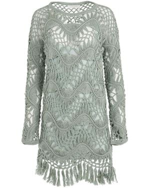 Chloé Robe Dress, Round Neck, 100% Cotton - Gray