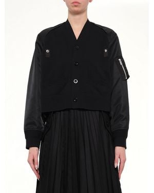Sacai Nylon Twill X Cotton Knit Cardigan - Black