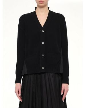 Sacai Wool Knit X Cotton Poplin Cardigan - Black