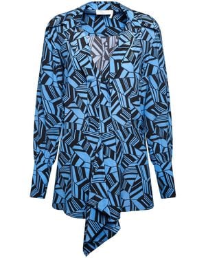 Chloé Geo Print Shirt, Long Sleeves, , 100% Silk - Blue