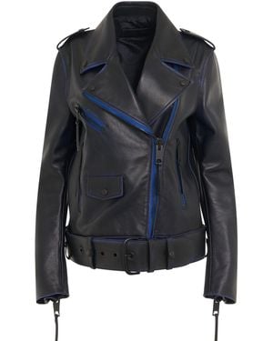 Off-White c/o Virgil Abloh Vintage Oversize Leather Biker Jacket, Long Sleeves, 100% Cotton - Blue