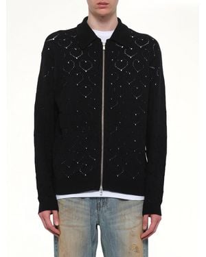 vowels Eyelet Knitted Zip Up - Black