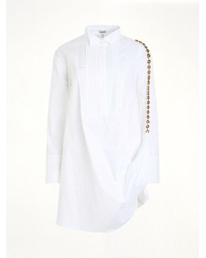 Loewe Chain Shirt Dress, Long Sleeves, 100% Cotton - White
