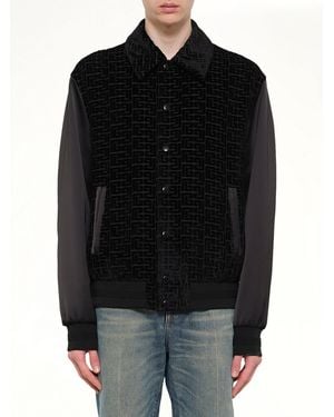 Balmain Monogram Velvet/Satin Bomber Jacket - Black